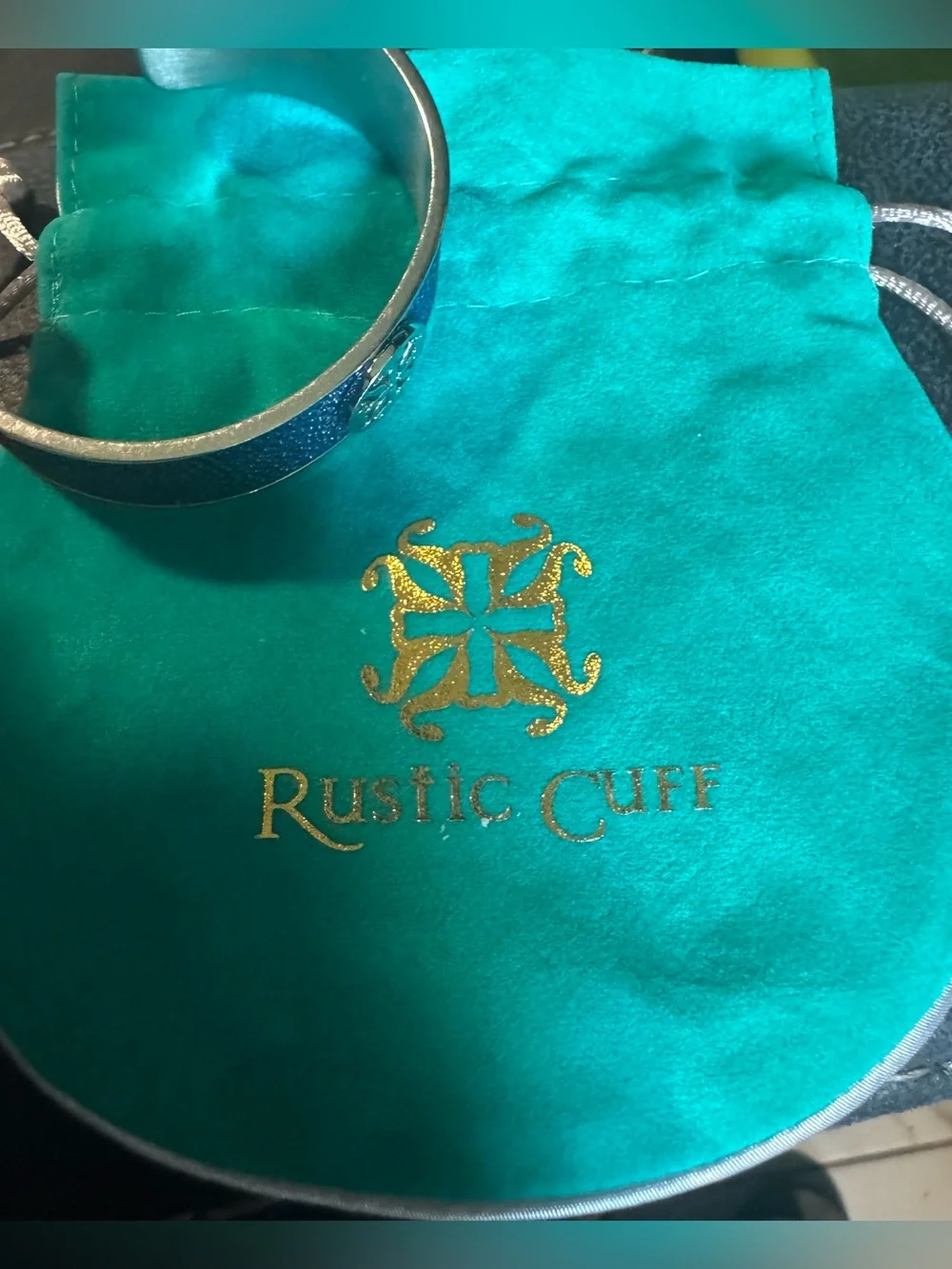 Rustic Cuff Blue Leather and Silver Metal Cuff Bracelet